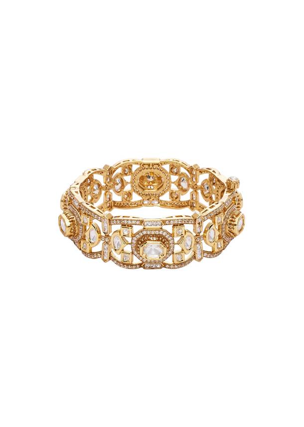 Golden Kundan Square Cut Bangle Set