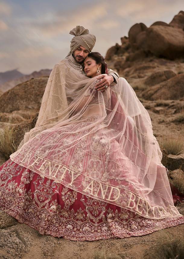 Peach Floral Customizable Embroidered Bridal Veil Dupatta