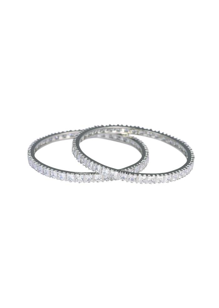 92.5 Sterling Silver Finish Zirconia Bangles Set of 2