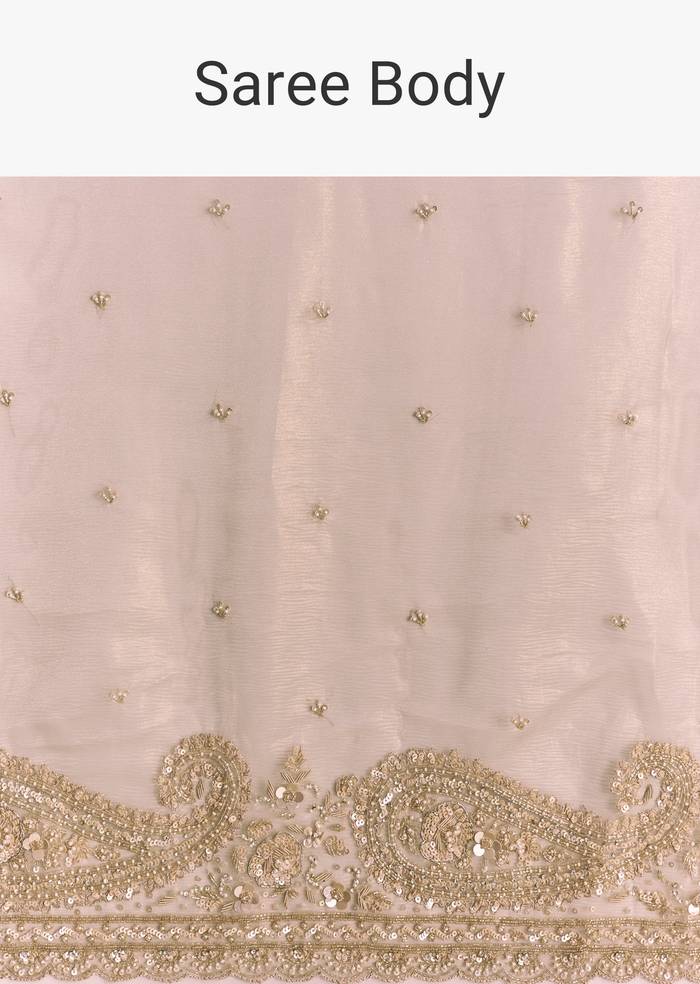 Beige Crush Tissue Saree With Multitech Embroidery