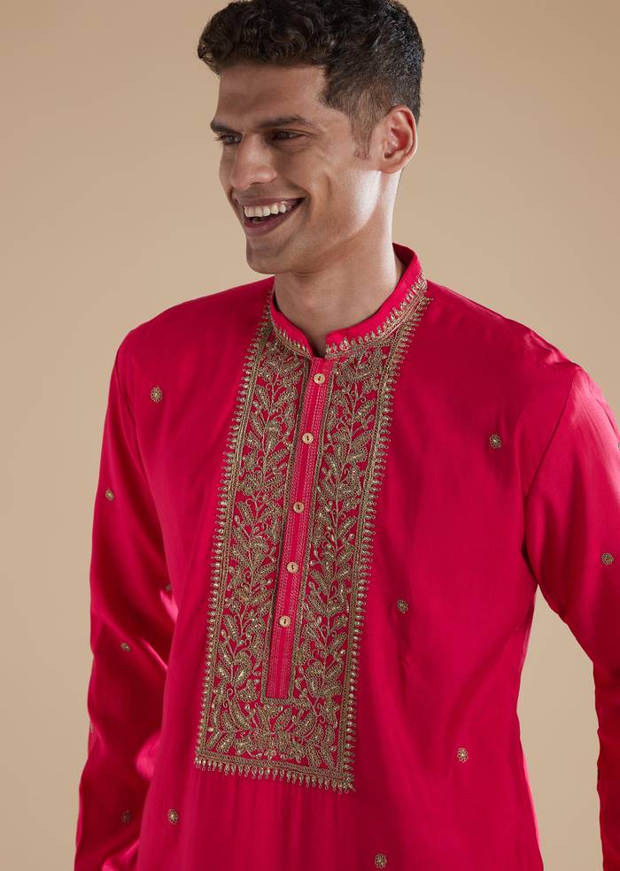 Pink Silk Kurta Set With Thread Resham Work