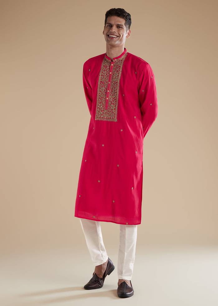 Pink Silk Kurta Set With Thread Resham Work