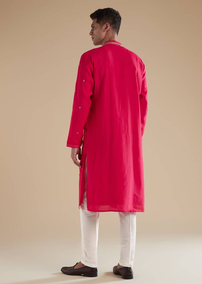 Pink Silk Kurta Set With Thread Resham Work