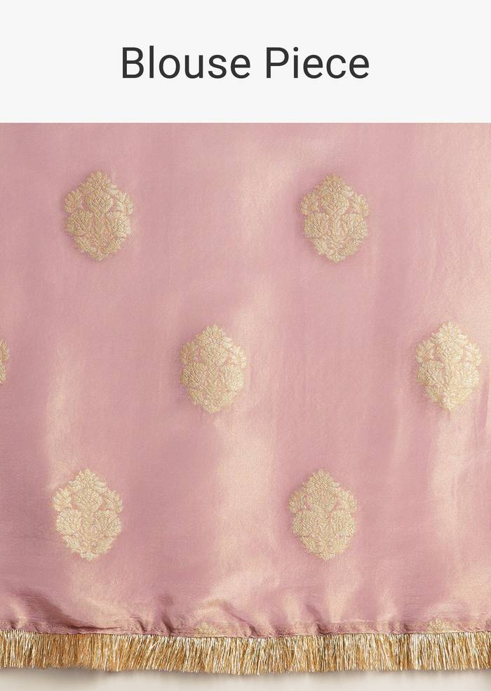 Lavender Tissue Silk Saree With Zari Frill Lace Border