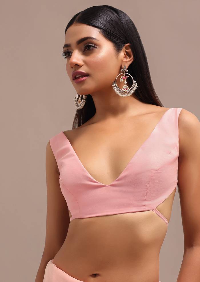 Peach Ombre Chikankari Saree With Unstitched Blouse