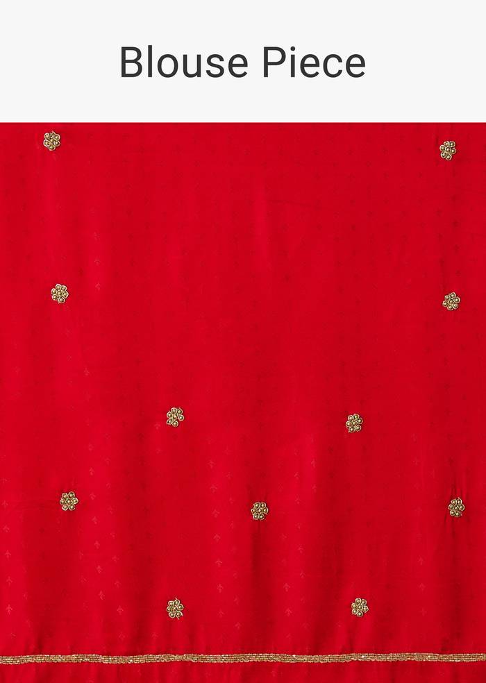 Yellow Zardosi Embroidered Saree With Contrast Pallu Border And Unstitched Blouse