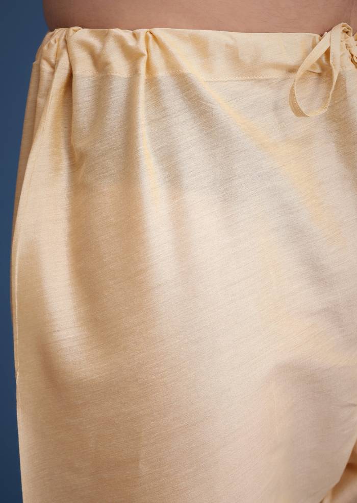 Blush Pink Twinning Ensemble – Gotta Work Sharara With Bandhani Dupatta For Her And Pink Silk Mandarin Collar Kurta For Him