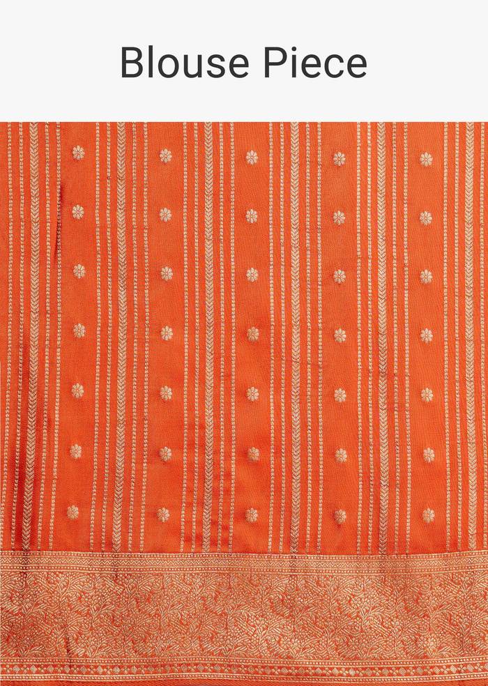 Orange Dola Silk Saree With Zari Border And Pallu
