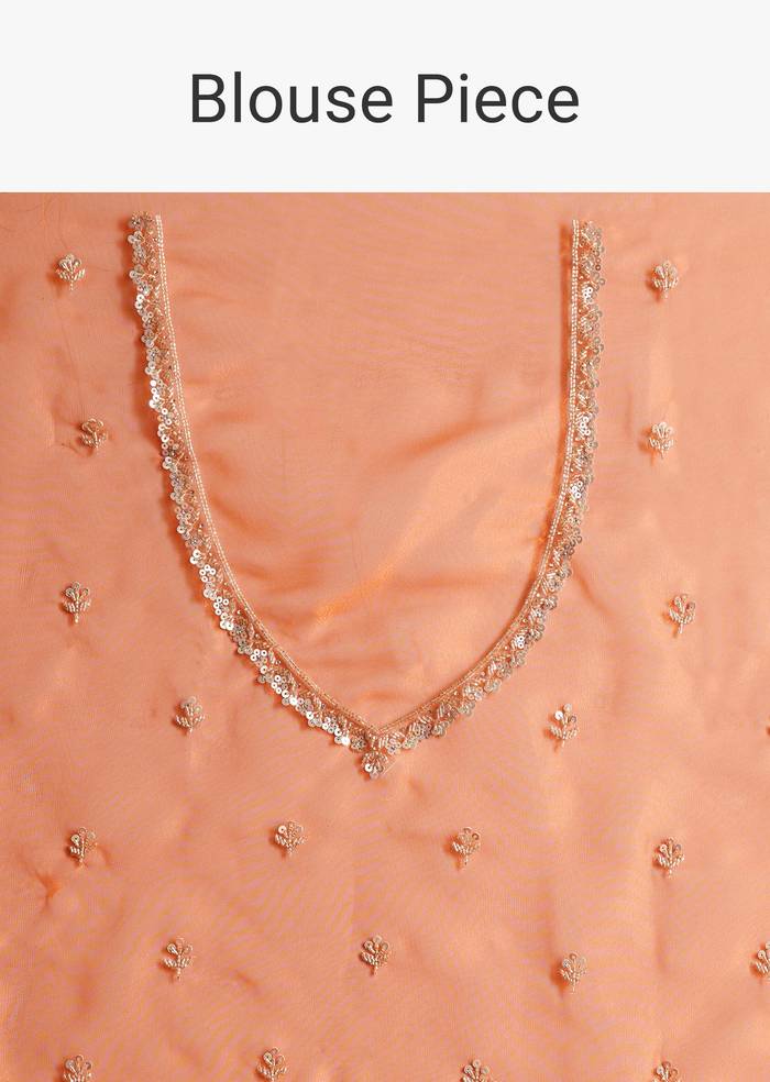 Orange Glass Tissue Saree With Cutdana And Sequins Scallop Border