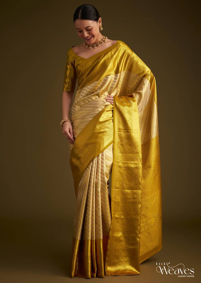 Gold Kanjivaram Silk Saree With Zari Border