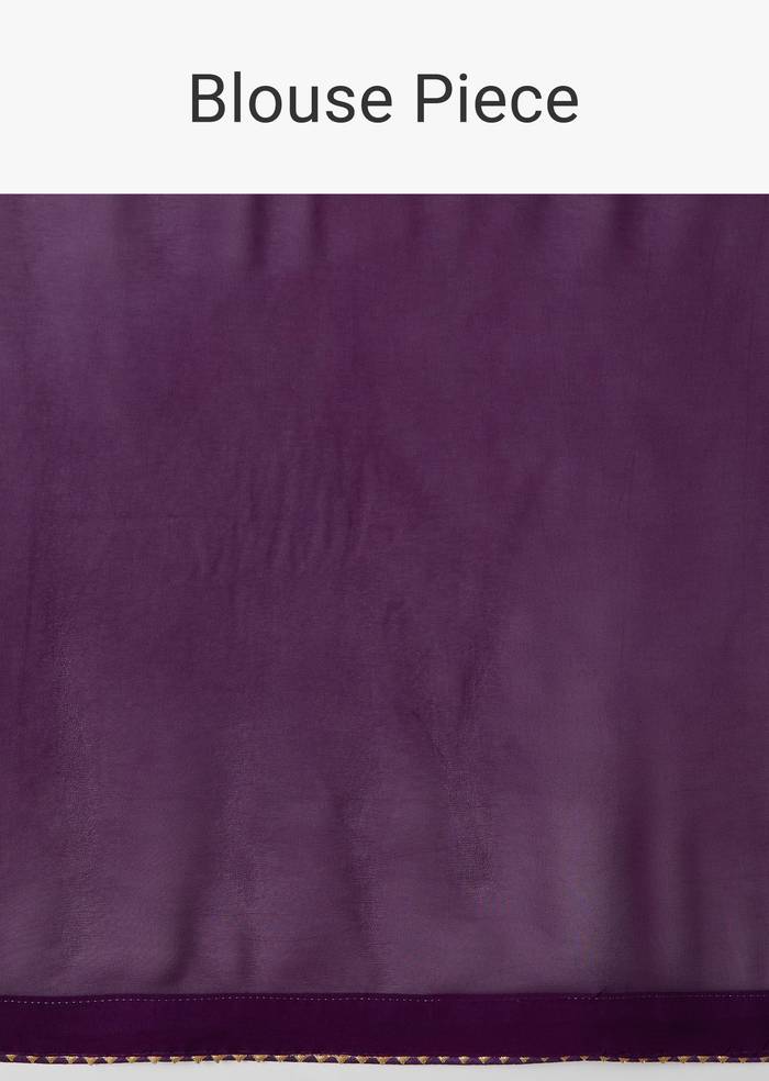 Purple Georgette Bandhani Saree With Animal Motifs And Gota Border
