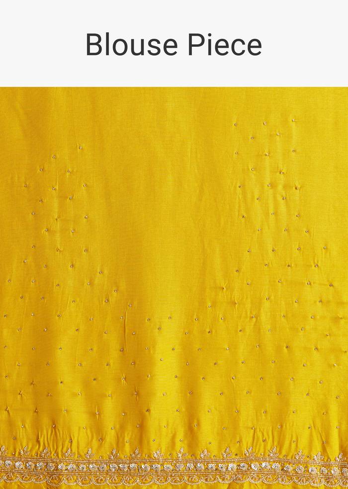 Yellow Crepe Saree With Multicolor Floral Print And Embellished Border