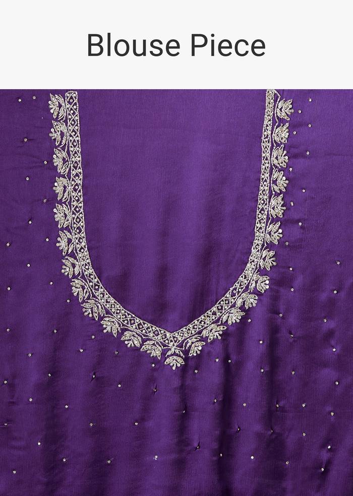 Violet Stone Embellished Saree with Unstitched Blouse