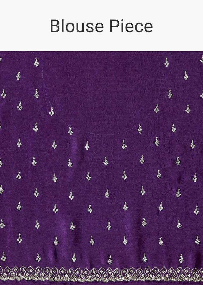 Purple Chinon Saree With Stone And Sequin Embroidery