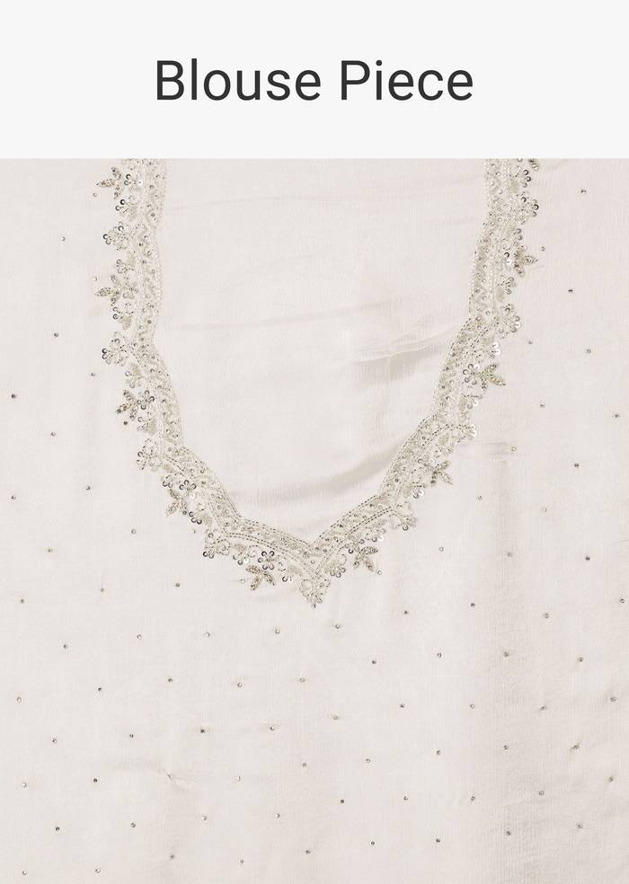 White Chinon Saree With Stone And Sequin Embroidery