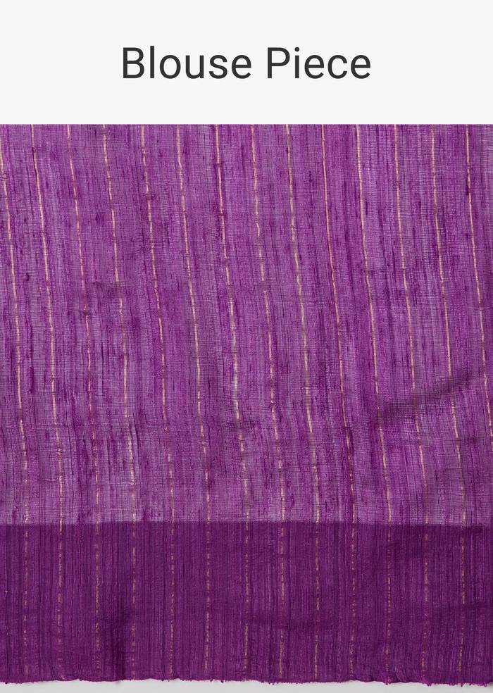 Purple Linen Woven Saree With Brocade And Zari Work