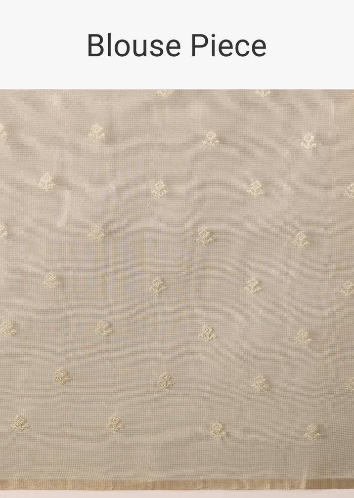 Beige Tissue Saree With Resham Thread Border And Mirror Work
