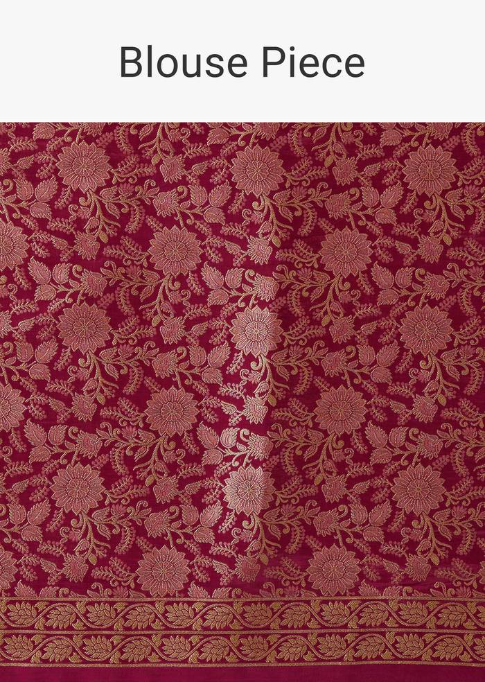 Wine Dola Silk Woven Saree With Zari Butti Work