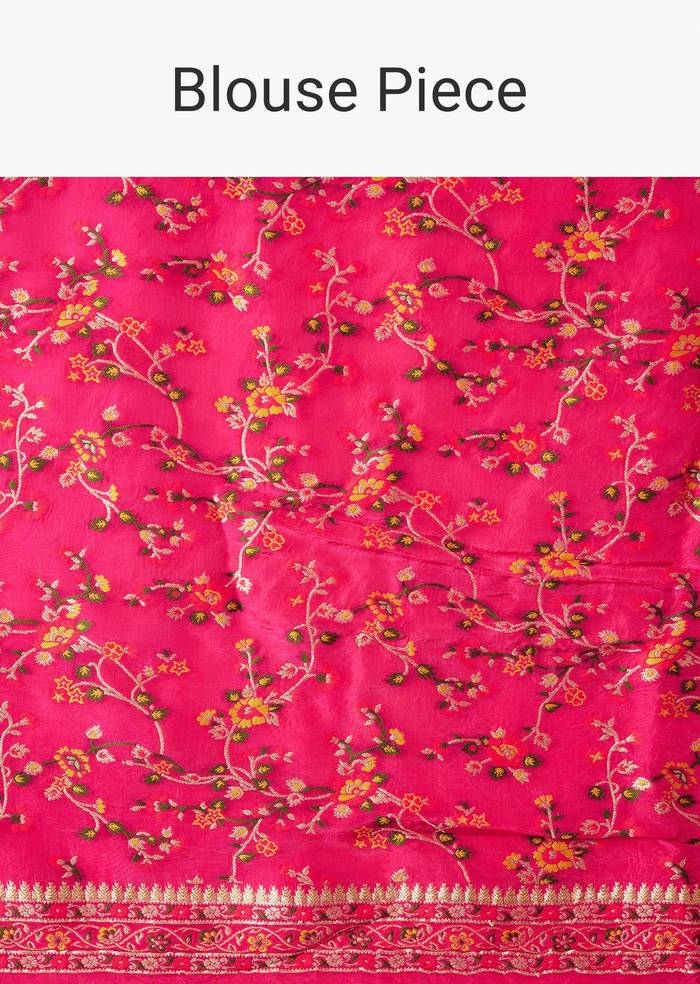 Rani Pink Dola Silk Brocade Woven Saree with Unstitched Blouse