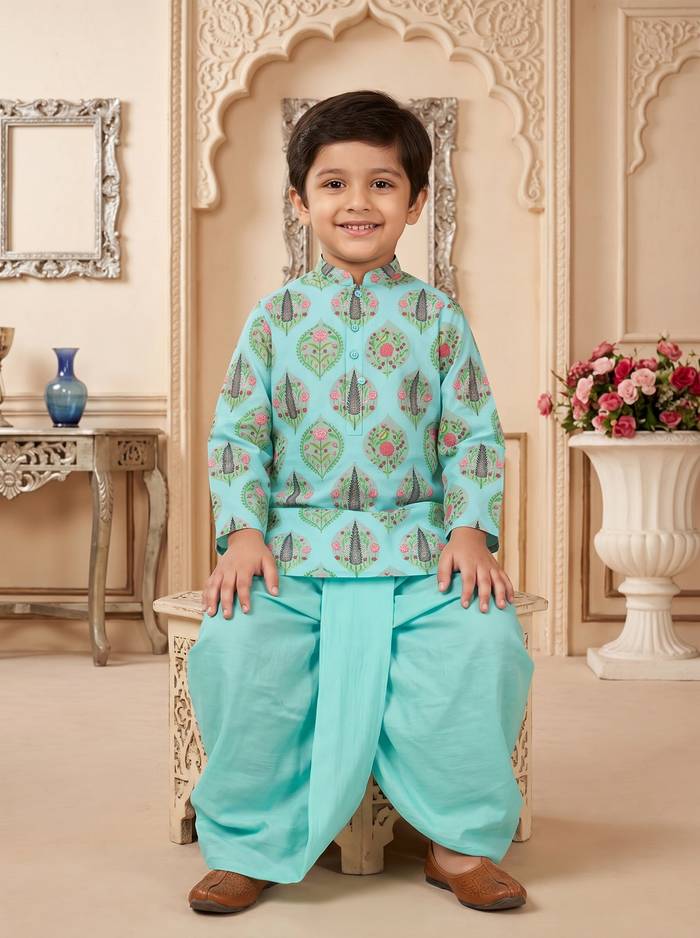 Kids Blue Kurta Set With Dhoti