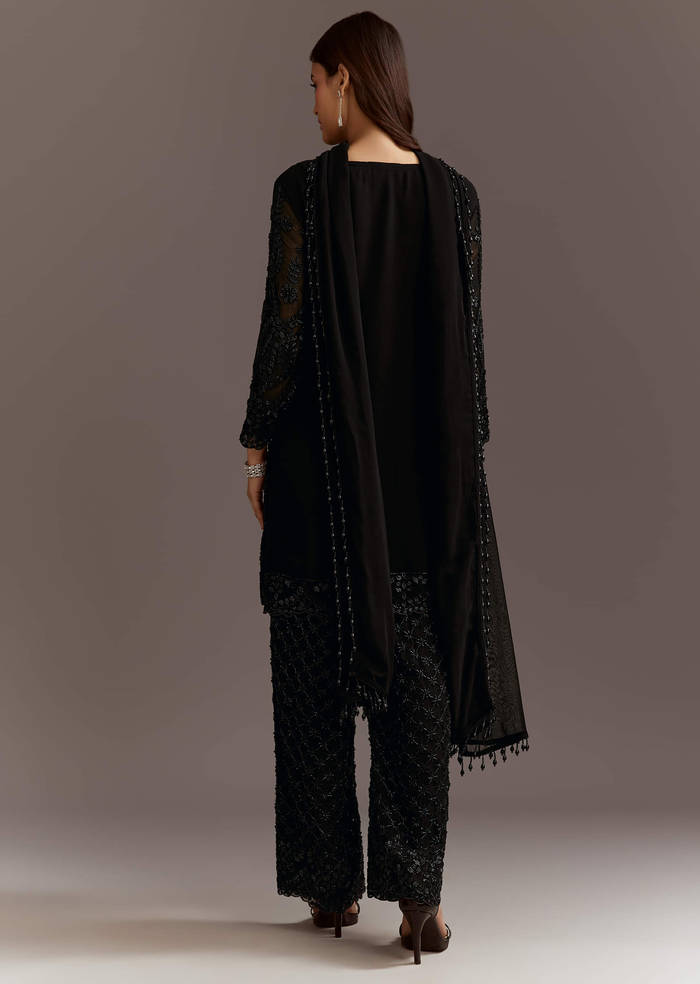 Black Beads Work Georgette Kurta With Fully Beaded Pant