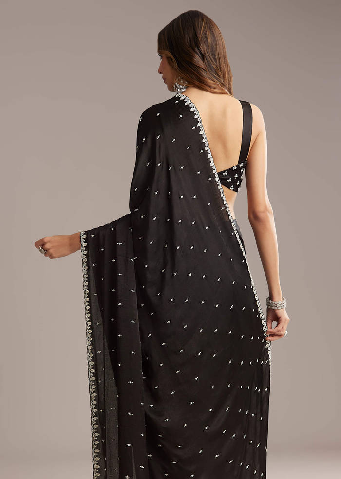 Black Chinon Saree With Stone And Cutdana Embroidery