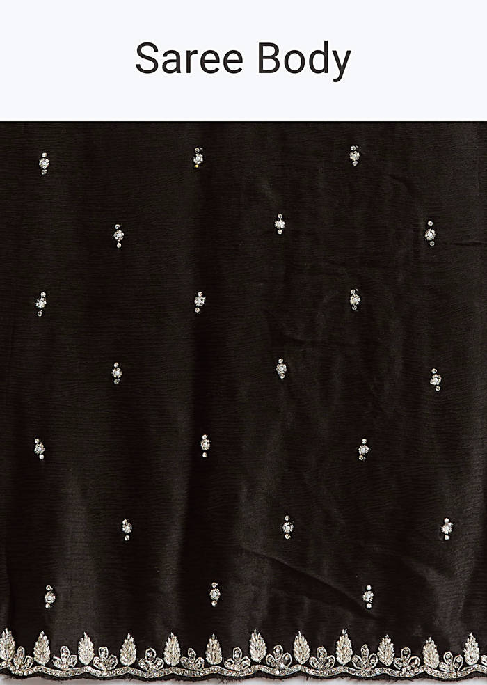Black Chinon Saree With Stone And Cutdana Embroidery
