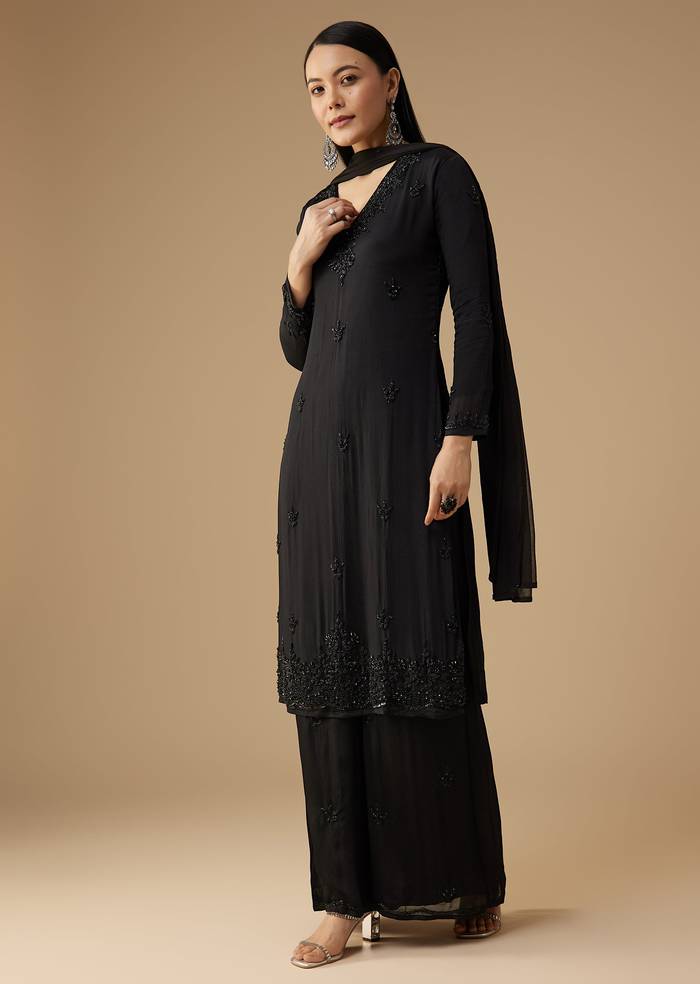 Black Moti Embellished Kurta Set