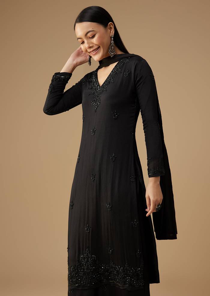 Black Moti Embellished Kurta Set