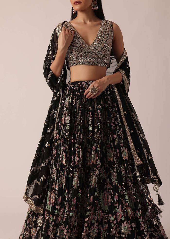 Black Lehenga Set With Sequin Work