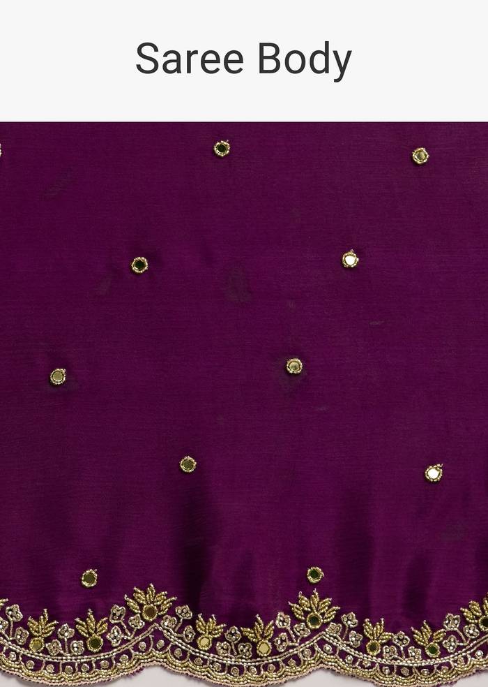 Chinon Satin Saree With Cutdana And Mirror Embellishment