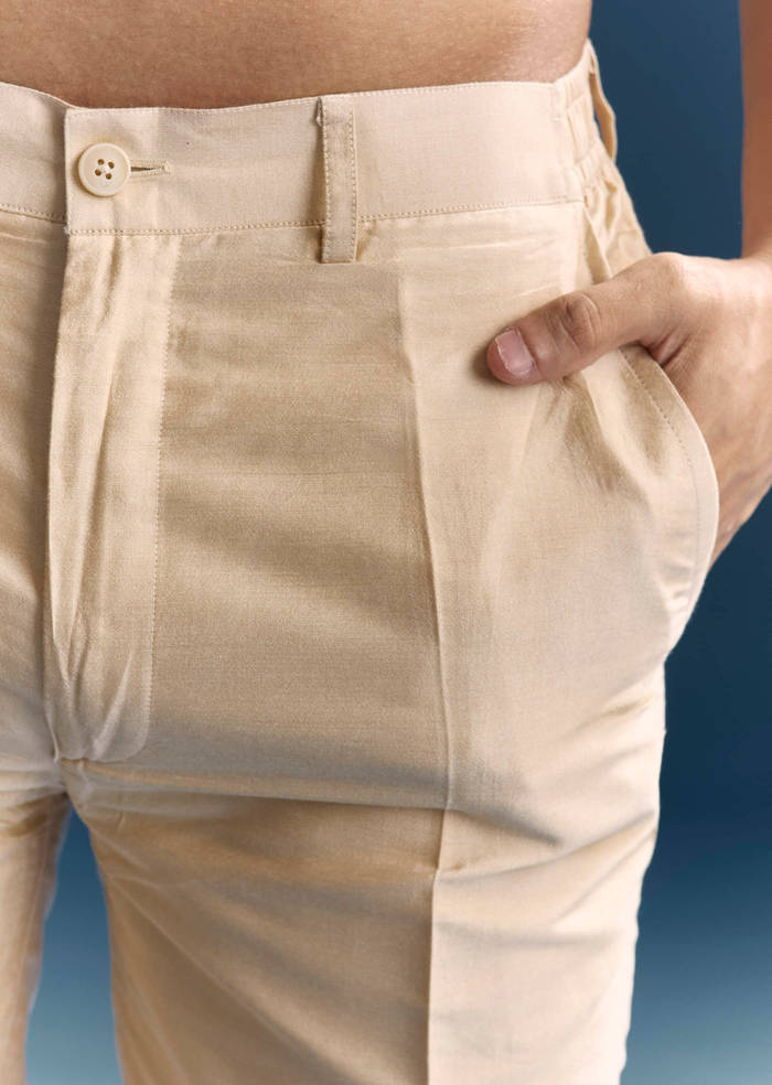 Cream Jacquard Kurta Jacket Set For Men With Printed Jacket