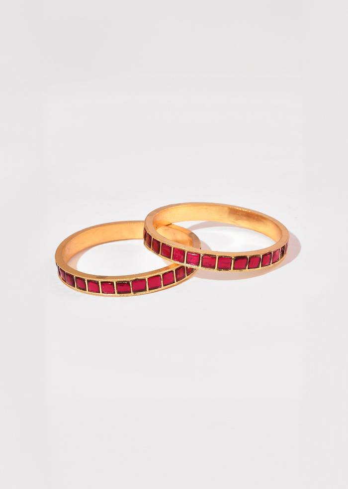 Gold and Red Kundan Bangle Set of Two