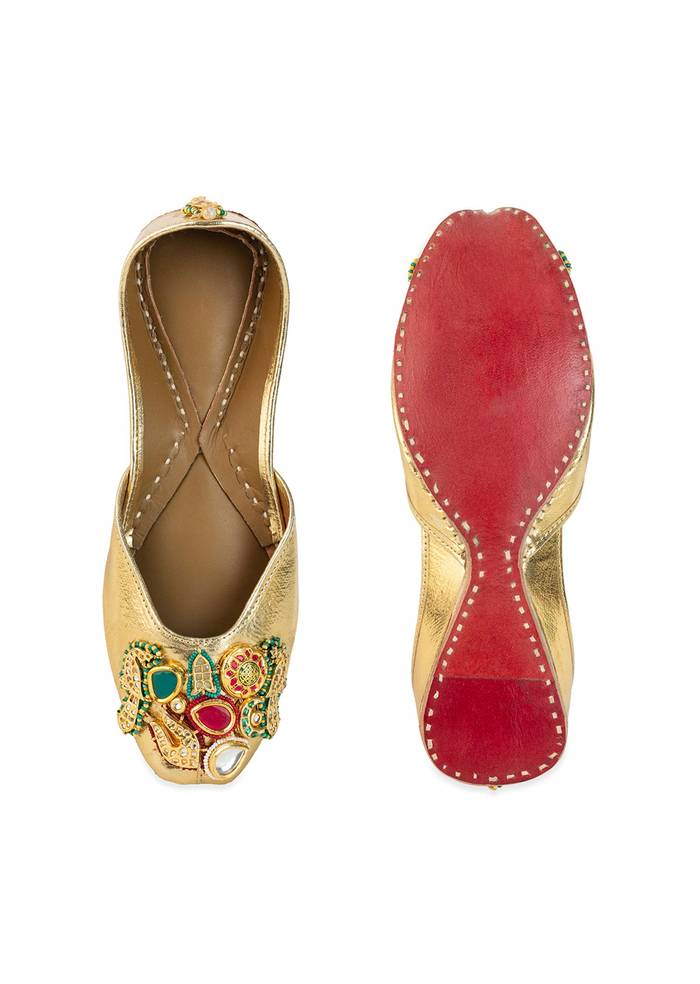 Gold Sequin and Kundan Embellished Juttis