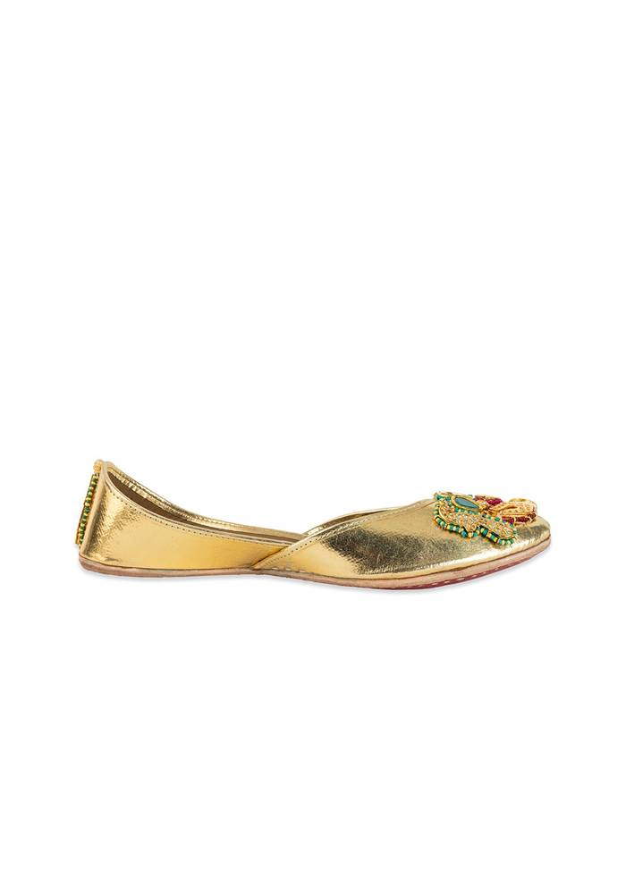 Gold Sequin and Kundan Embellished Juttis