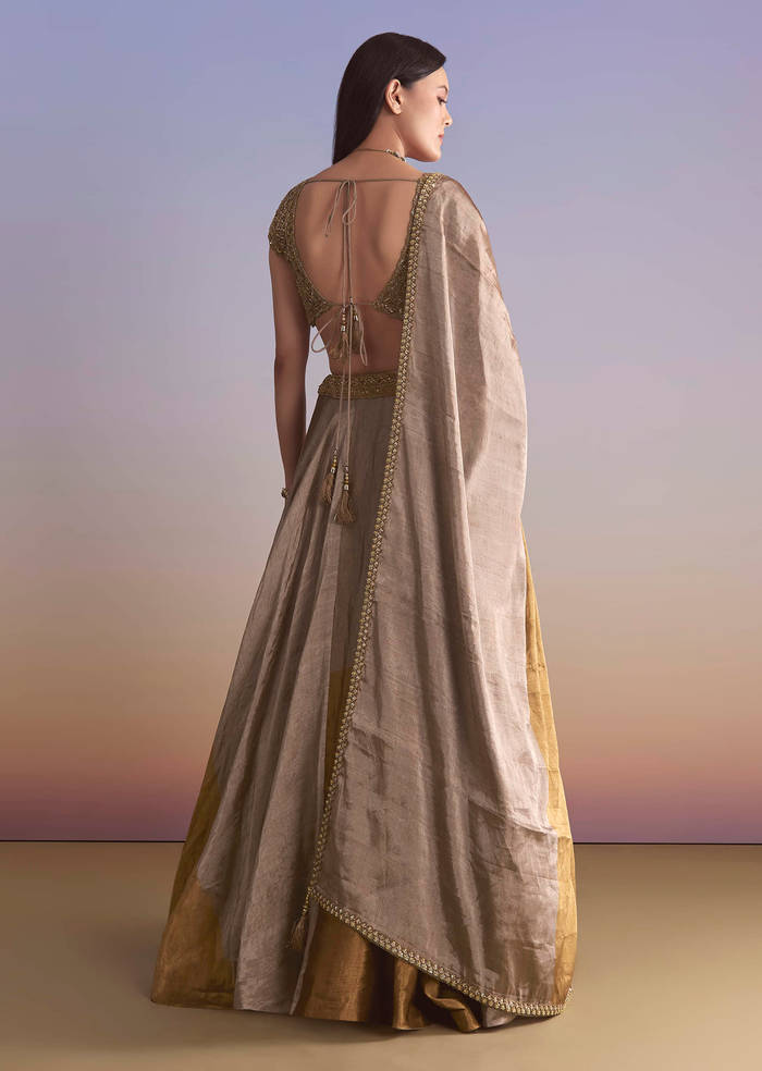 Gold Tissue Bridesmaid Lehenga With Zardosi Embroidery