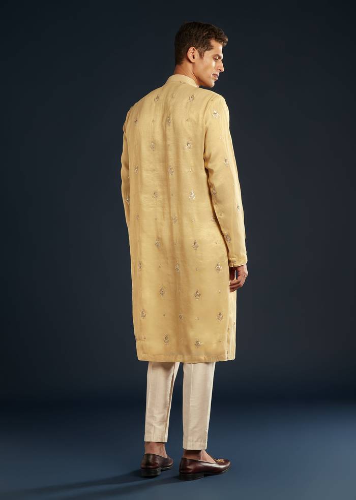 Gold Tissue Kurta Set With Sequin Embroidery