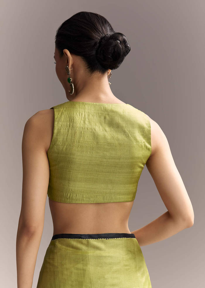 Green Cotton Authentic Hand Painted Saree With Contrast Border