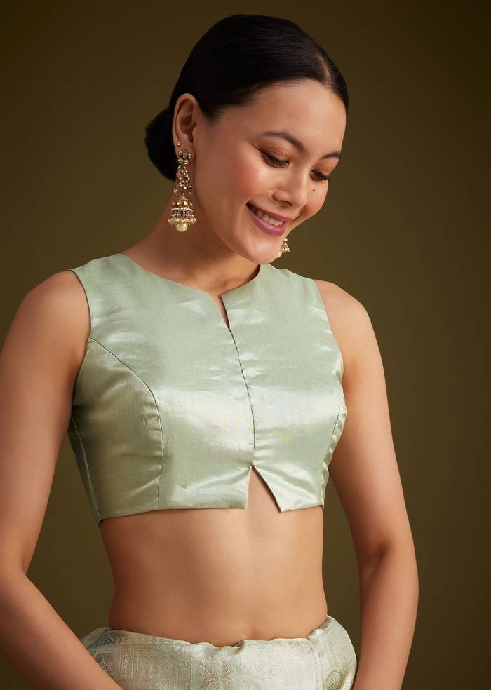 Greenish Silver Kanjivaram Silk Saree