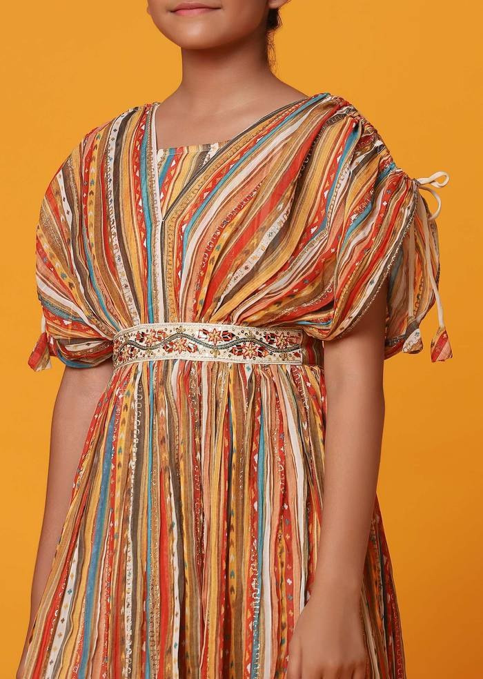 Kalki Multicolor Embroidered Gown In Georgette With Fancy Sleeves For Girls