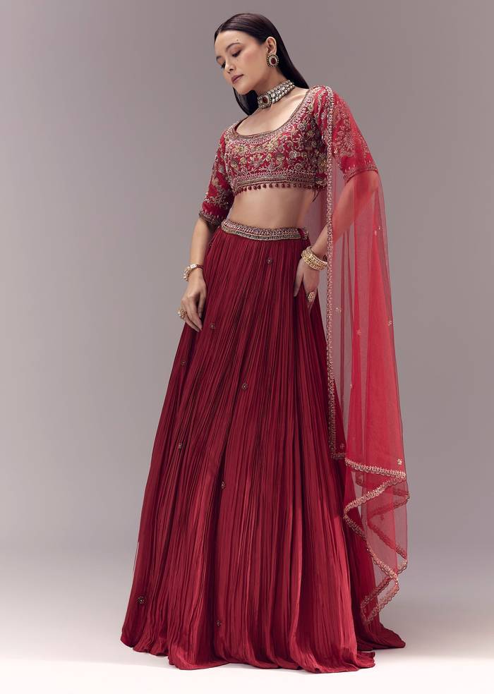 Maroon Zardozi Embellished Lehenga Set