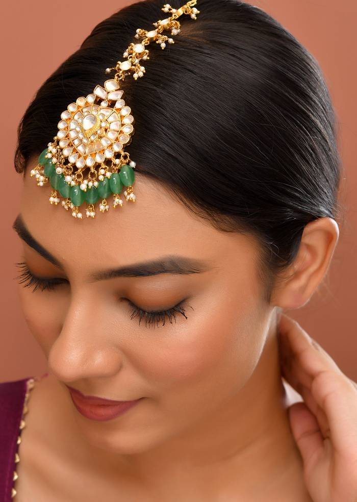 Mint Green Kundan Embellished Maangtikka
