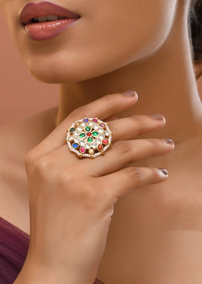 Multi Circular Kundan Embellished Ring
