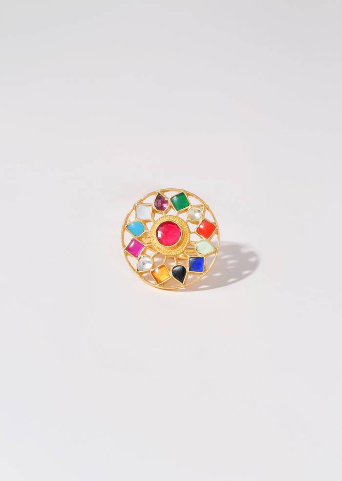 Multi Floral and Geometric Motif Kundan Ring