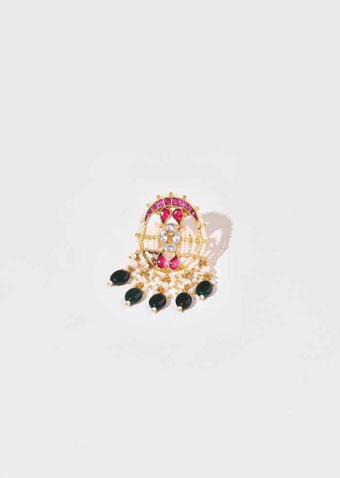 Multi Kundan Cluster Bead Drop Statement Ring