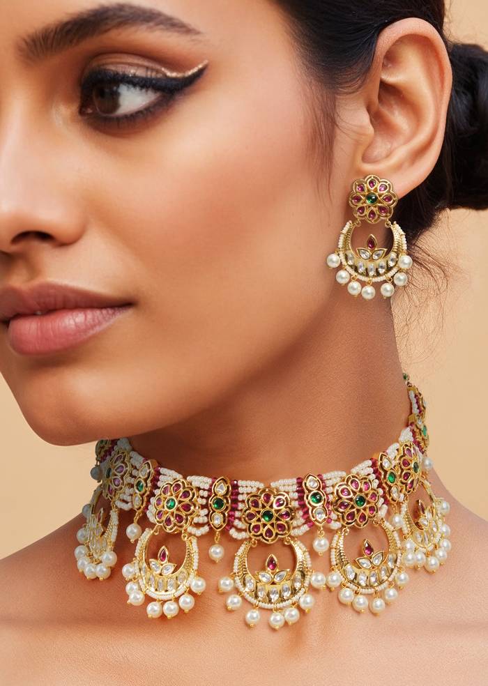 Multi Rajwadi Kundan Necklace and Dangler Set