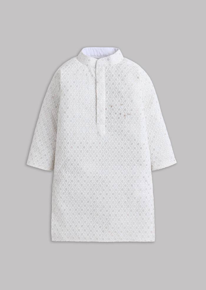 Off White Sequin And Thread Work Kurta Set