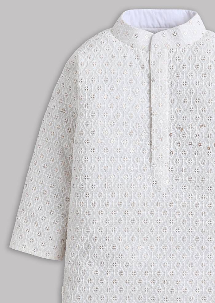 Off White Sequin And Thread Work Kurta Set
