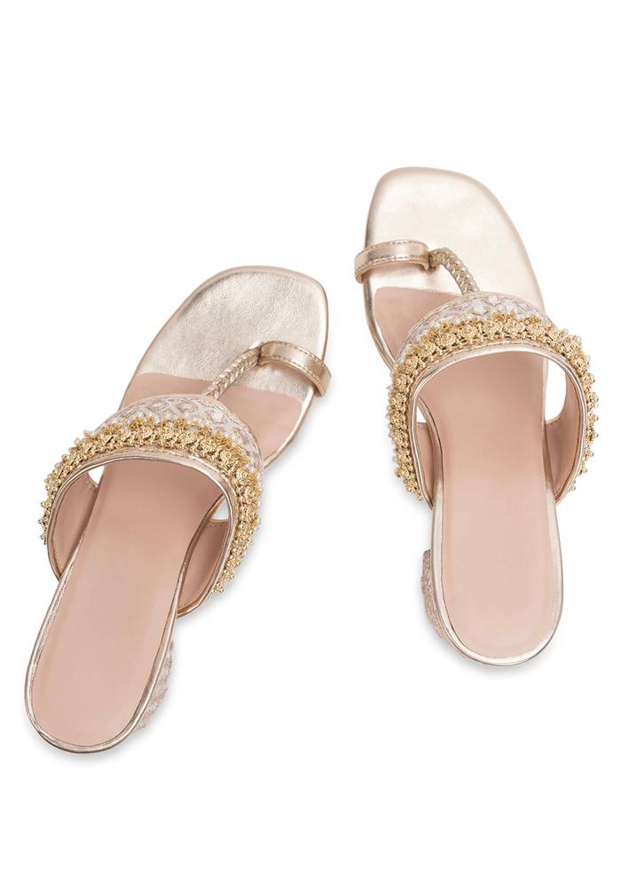 Off-White T-Strap Kolhapuri Heels