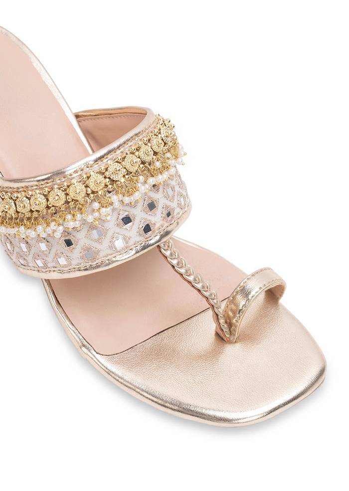 Off-White T-Strap Kolhapuri Heels